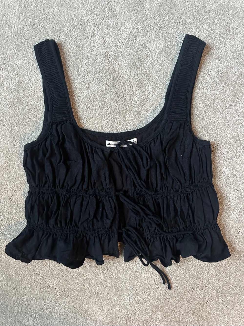 Abercrombie & Fitch Black Ruffle Tie-Front Crop Tank